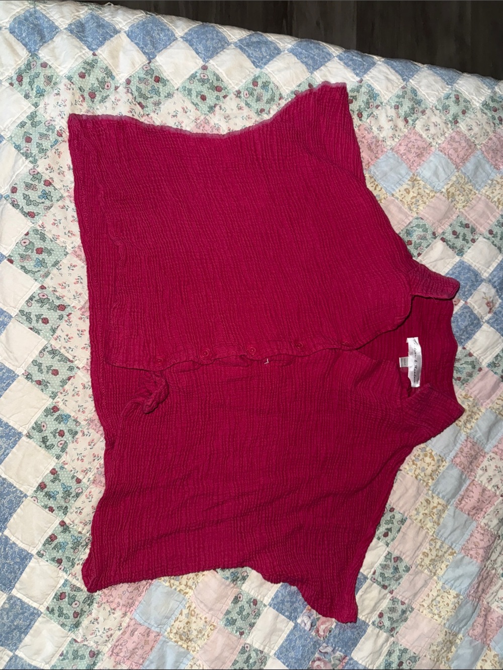 Chelsea & Theodore Textured Button-Front Top in Fuchsia